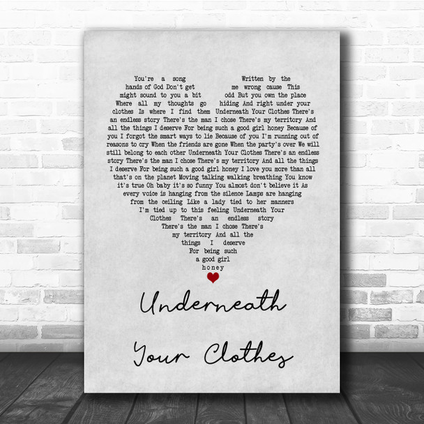 Shakira Underneath Your Clothes Grey Heart Quote Song Lyric Print