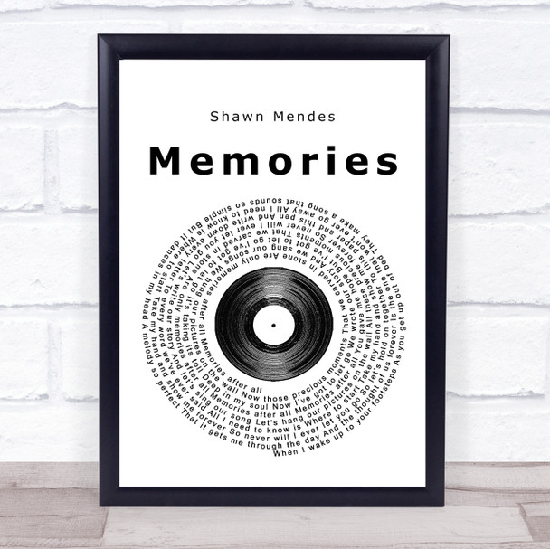 Shawn Mendes Memories Vinyl Record Song Lyric Quote Print