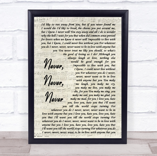 Shirley Bassey Never, Never, Never Song Lyric Vintage Script Quote Print