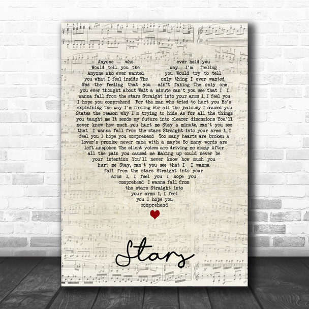 Simply Red Stars Script Heart Song Lyric Quote Print