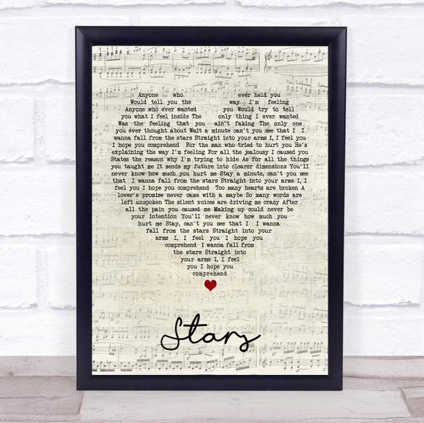 Simply Red Stars Script Heart Song Lyric Quote Print