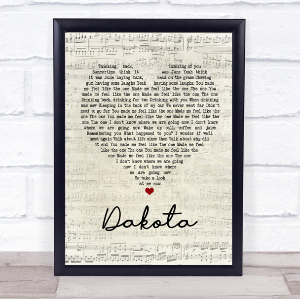 Stereophonics Dakota Script Heart Song Lyric Quote Print