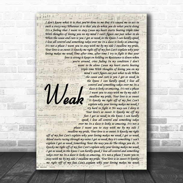 SWV Weak Song Lyric Vintage Script Quote Print