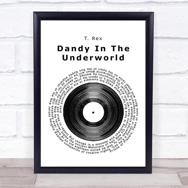 T Rex Dandy In The Underworld Vinyl Record Song Lyric Quote Print