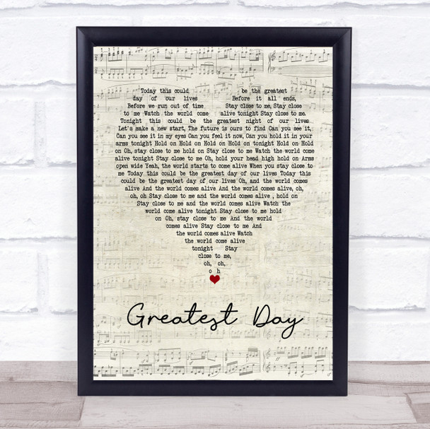 Take That Greatest Day Script Heart Song Lyric Quote Print