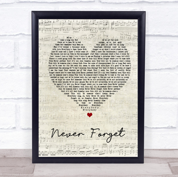 Take That Never Forget Script Heart Song Lyric Quote Print