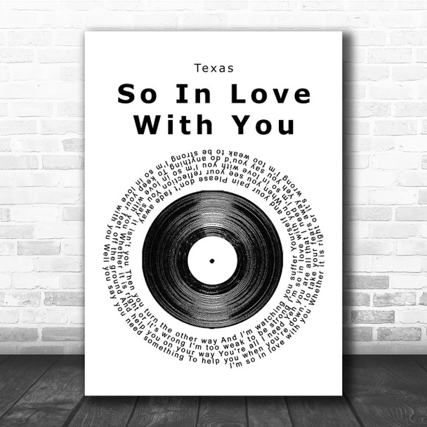 Texas So In Love With You Vinyl Record Song Lyric Quote Print