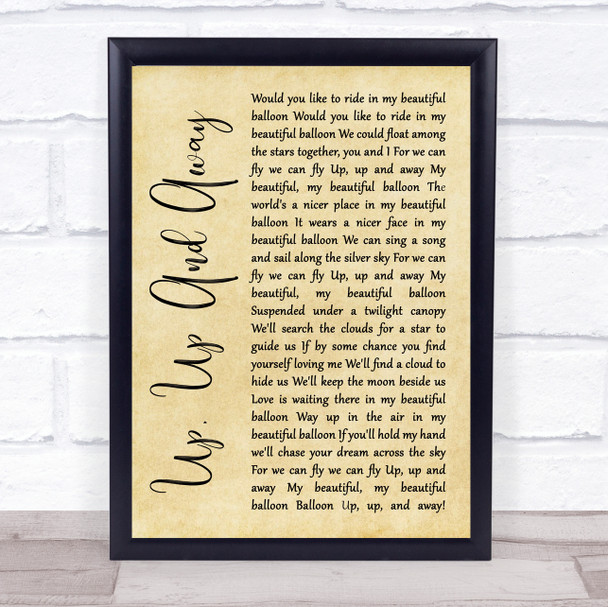 The 5th Dimension Up, Up And Away Rustic Script Song Lyric Quote Print