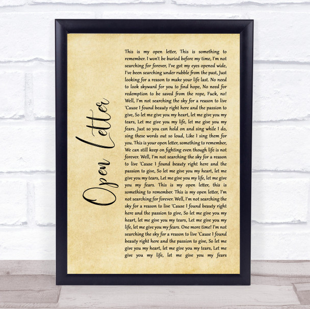 The Amity Affliction Open Letter Rustic Script Song Lyric Quote Print