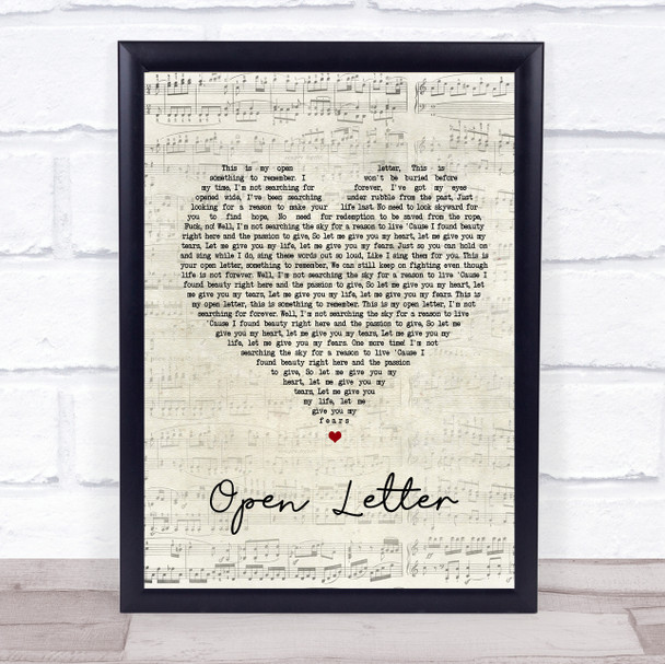 The Amity Affliction Open Letter Script Heart Song Lyric Quote Print