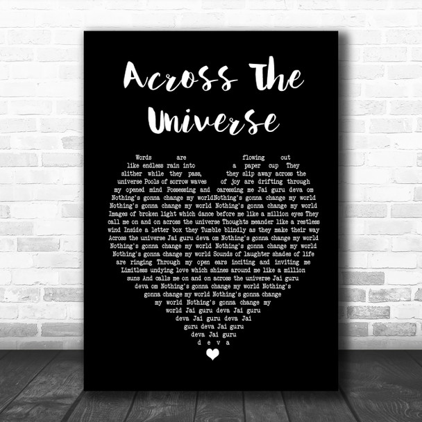 The Beatles Across The Universe Black Heart Song Lyric Quote Print