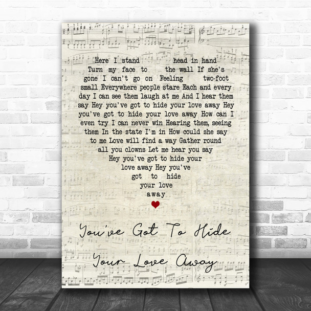 The Beatles You've Got To Hide Your Love Away Script Heart Song Lyric Print