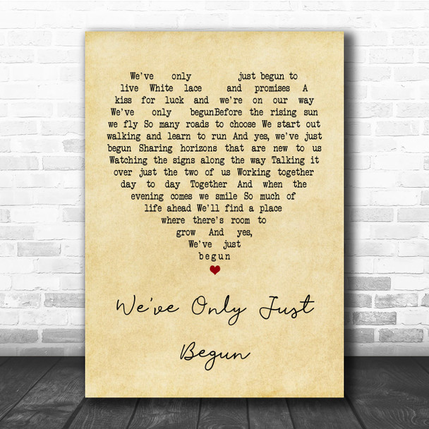 The Carpenters We've Only Just Begun Vintage Heart Quote Song Lyric Print