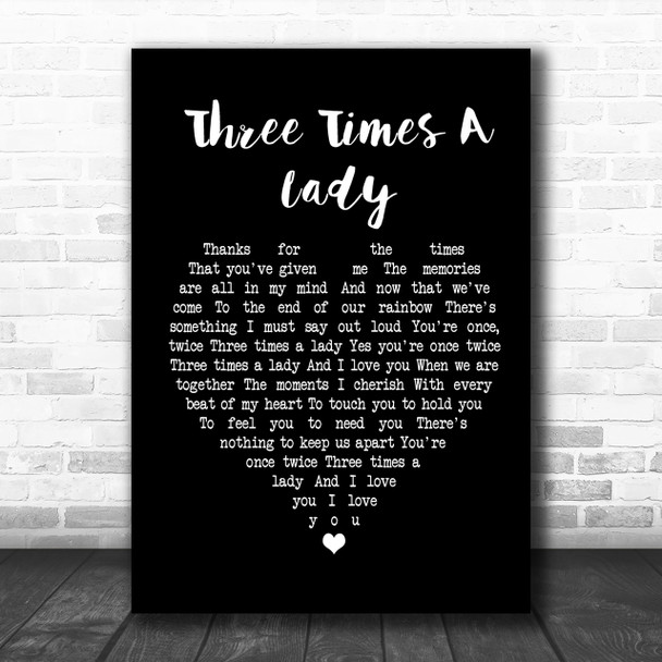 The Commodores Three Times A Lady Black Heart Song Lyric Quote Print