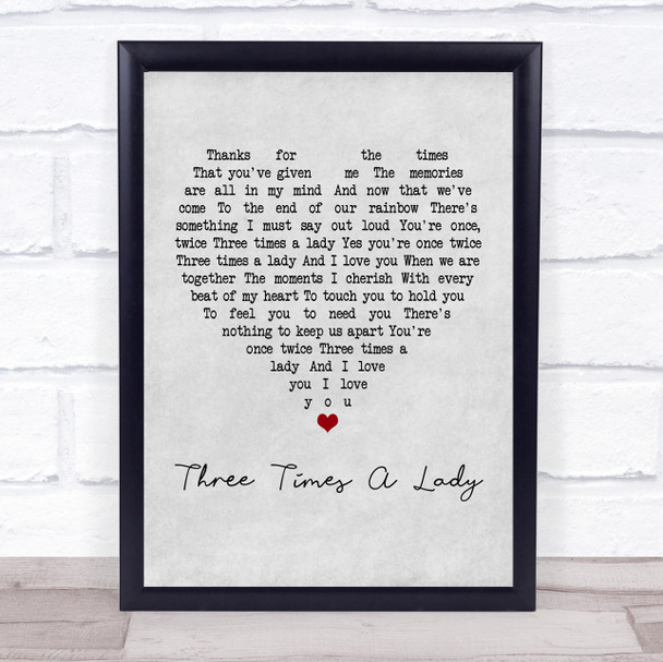 The Commodores Three Times A Lady Grey Heart Quote Song Lyric Print
