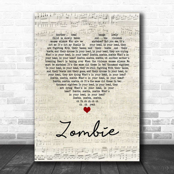 The Cranberries Zombie Script Heart Song Lyric Quote Print