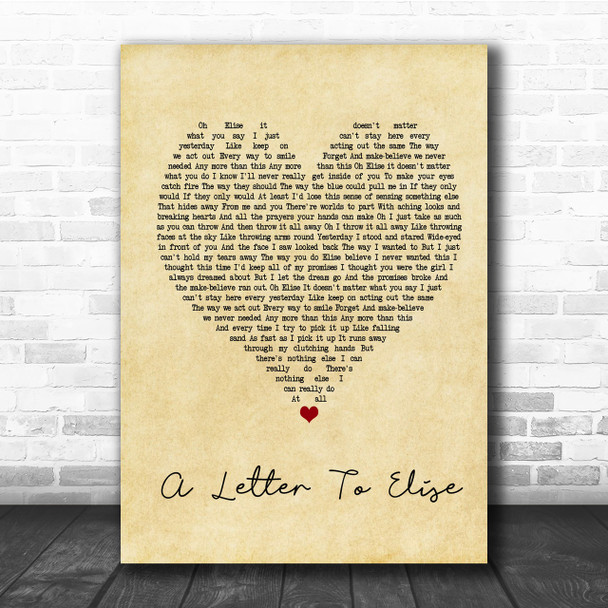 The Cure A Letter To Elise Vintage Heart Quote Song Lyric Print