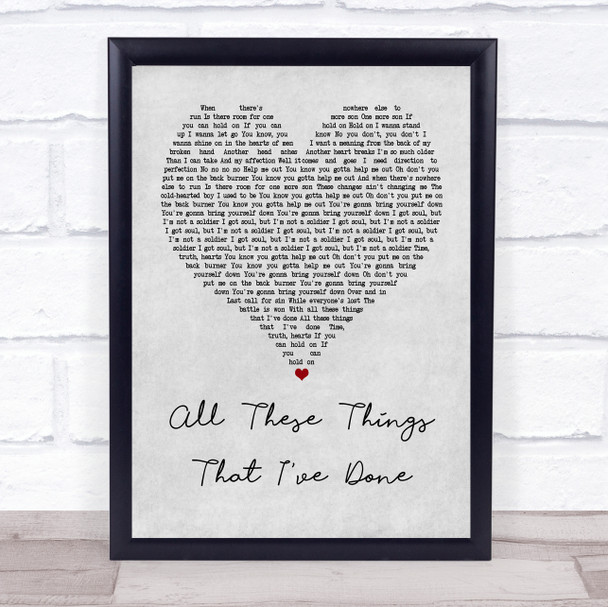 The Killers All These Things That I've Done Grey Heart Quote Song Lyric Print