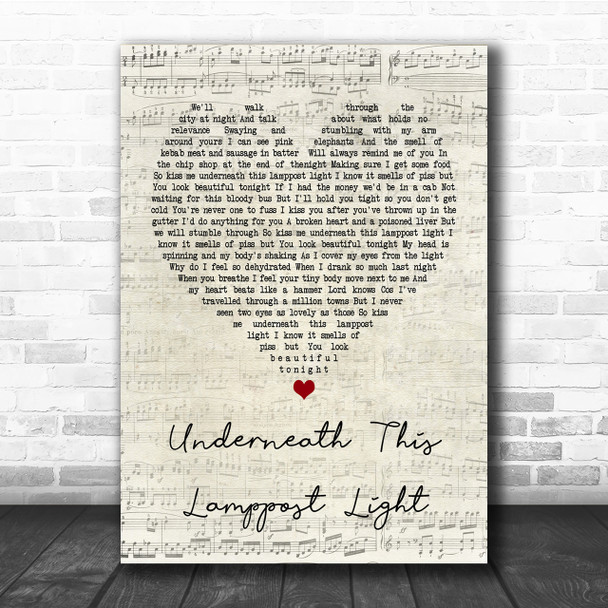 The King Blues Underneath This Lamppost Light Script Heart Song Lyric Print