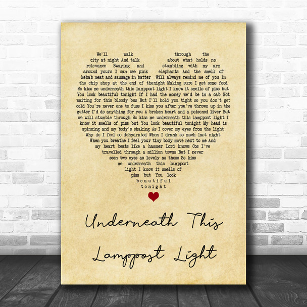 The King Blues Underneath This Lamppost Light Vintage Heart Song Lyric Print