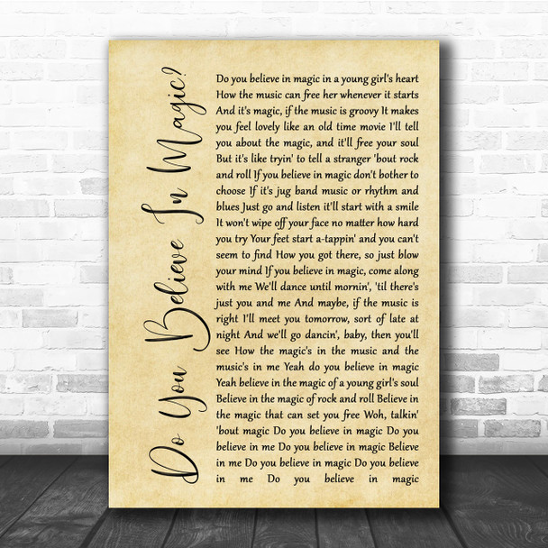 The Lovin' Spoonful Do You Believe In Magic Rustic Script Song Lyric Quote Print