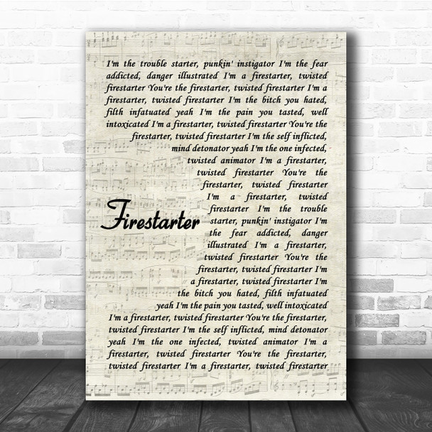 The Prodigy Firestarter Song Lyric Vintage Script Quote Print