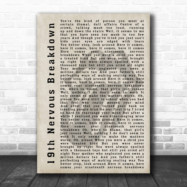 The Rolling Stones 19th Nervous Breakdown Shadow Song Lyric Quote Print