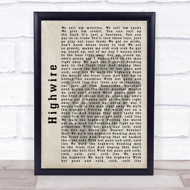 The Rolling Stones Highwire Shadow Song Lyric Quote Print