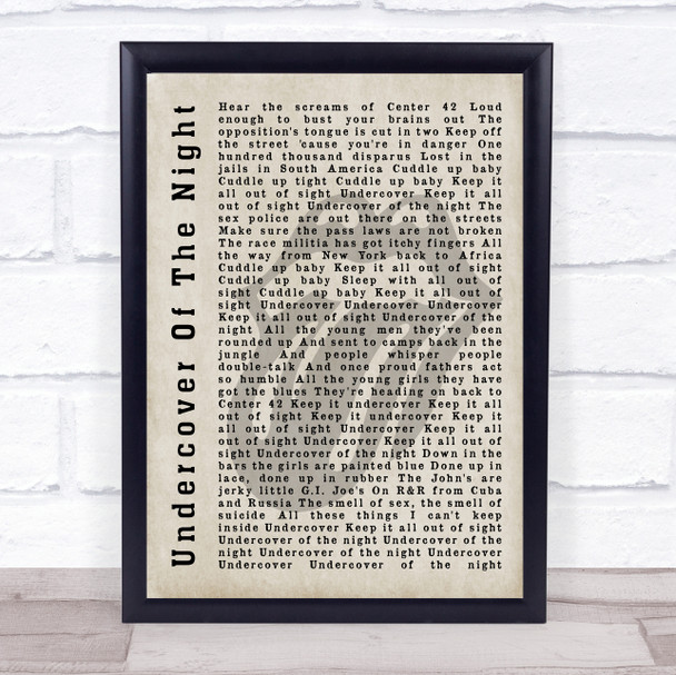 The Rolling Stones Undercover Of The Night Shadow Song Lyric Quote Print