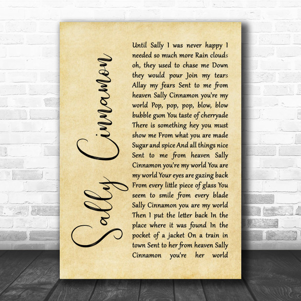 The Stone Roses Sally Cinnamon Rustic Script Song Lyric Quote Print