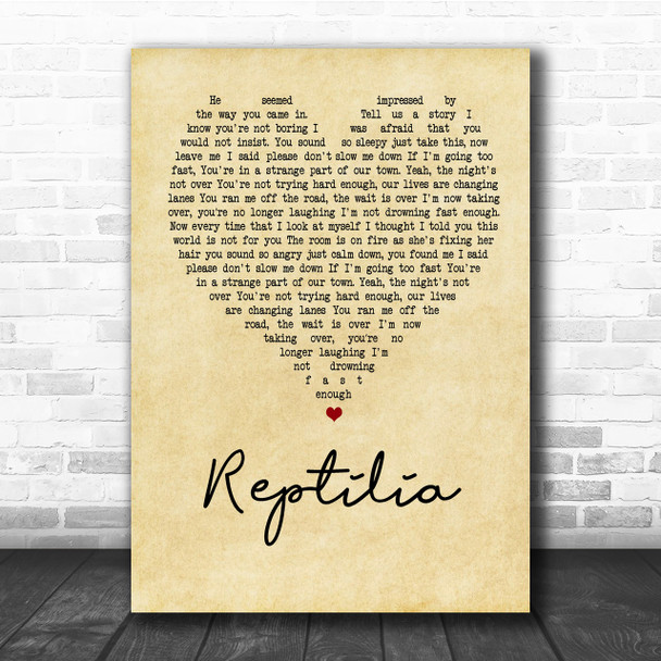The Strokes Reptilia Vintage Heart Quote Song Lyric Print