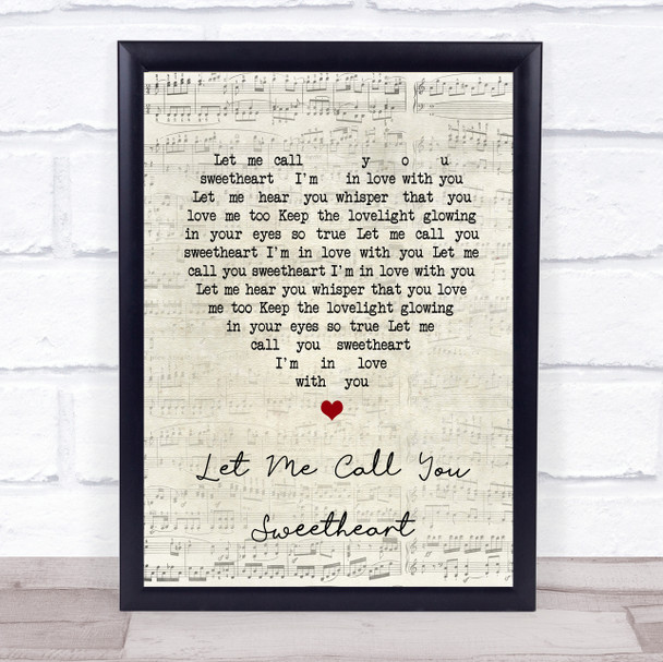 Timi Yuro Let Me Call You Sweetheart Script Heart Song Lyric Quote Print