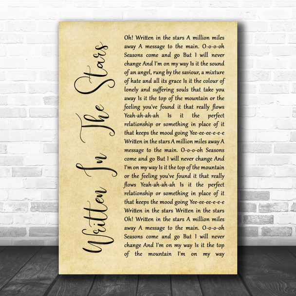 Tinie Tempah Written In The Stars Rustic Script Song Lyric Quote Print