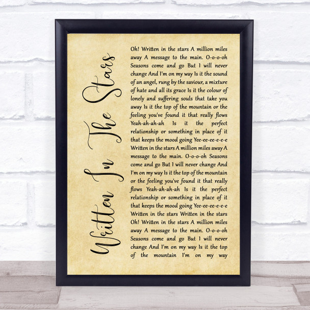 Tinie Tempah Written In The Stars Rustic Script Song Lyric Quote Print