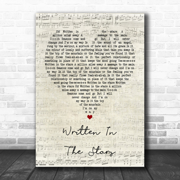 Tinie Tempah Written In The Stars Script Heart Song Lyric Quote Print