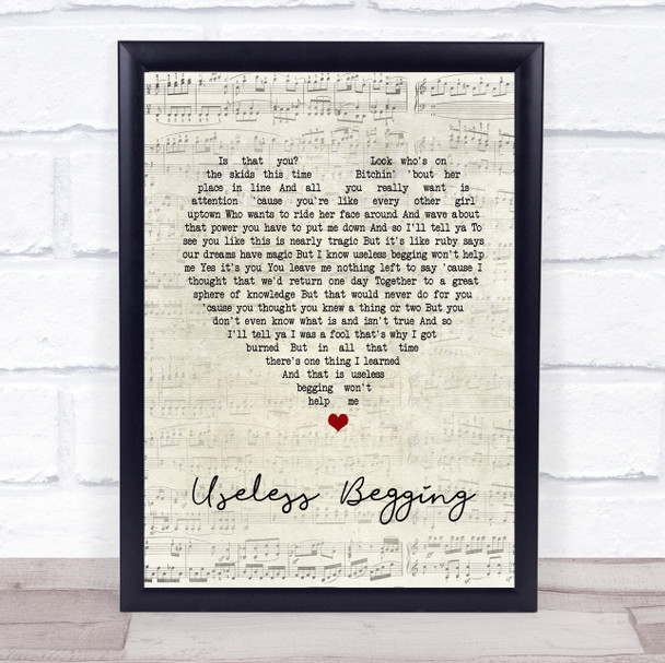 Todd Rundgren Useless Begging Script Heart Song Lyric Quote Print