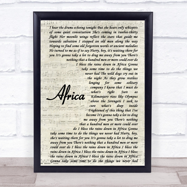 Toto Africa Song Lyric Vintage Script Quote Print