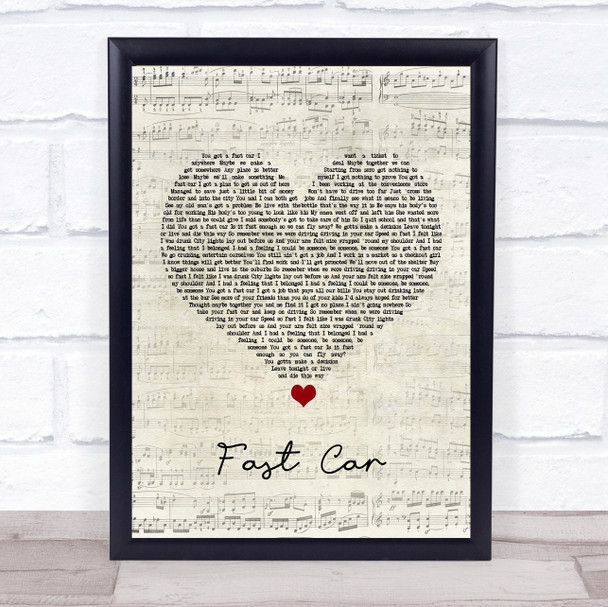 Tracy Chapman Fast Car Script Heart Song Lyric Quote Print