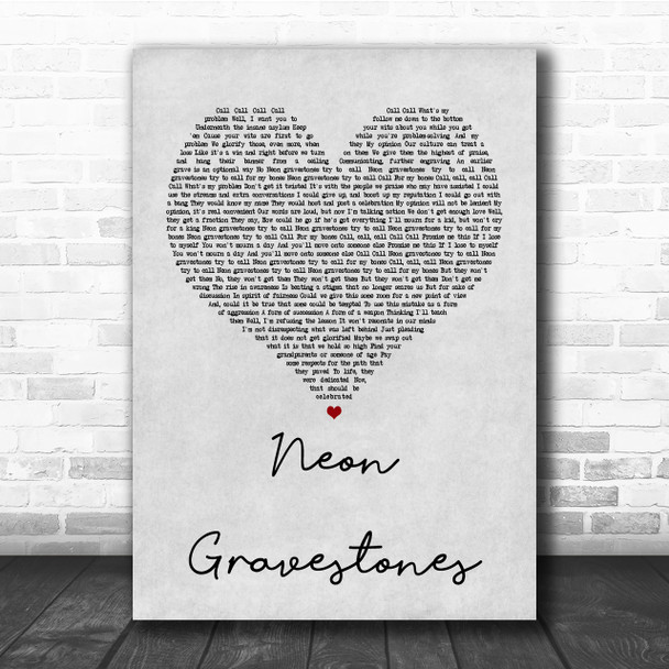 Twenty One Pilots Neon Gravestones Grey Heart Quote Song Lyric Print