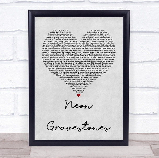 Twenty One Pilots Neon Gravestones Grey Heart Quote Song Lyric Print