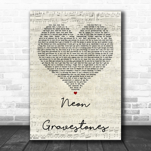 Twenty One Pilots Neon Gravestones Script Heart Quote Song Lyric Print