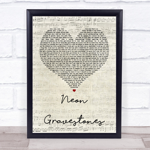 Twenty One Pilots Neon Gravestones Script Heart Quote Song Lyric Print