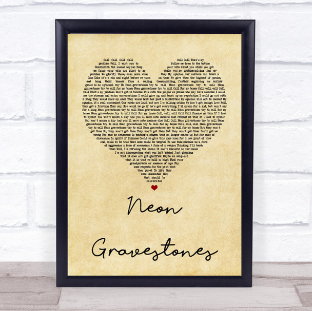 Twenty One Pilots Neon Gravestones Vintage Heart Quote Song Lyric Print