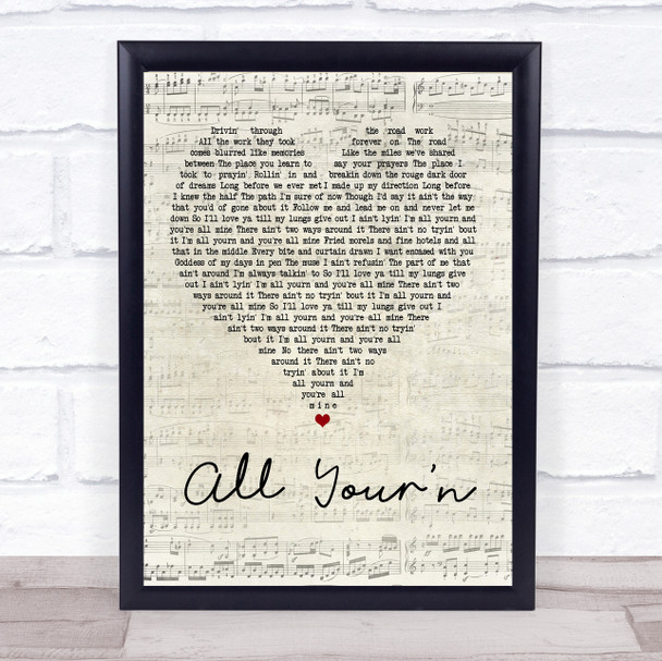 Tyler Childers All Your'n Script Heart Song Lyric Quote Print
