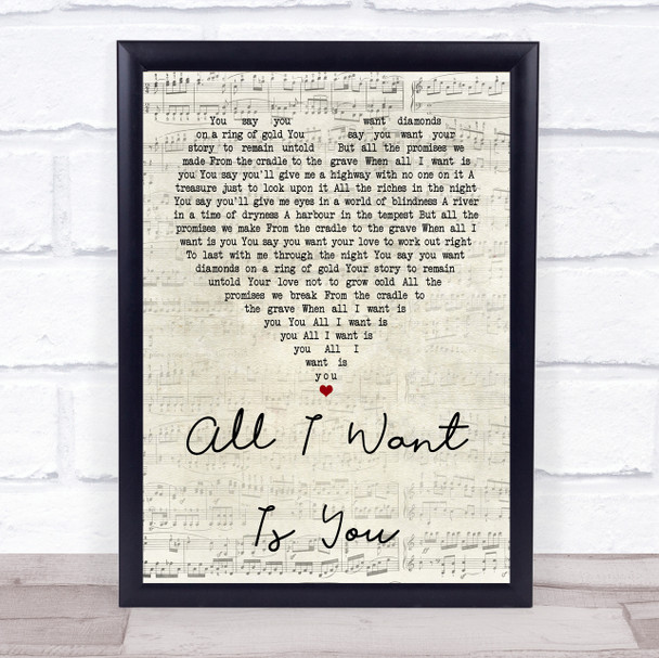 U2 All I Want Is You Script Heart Quote Song Lyric Print