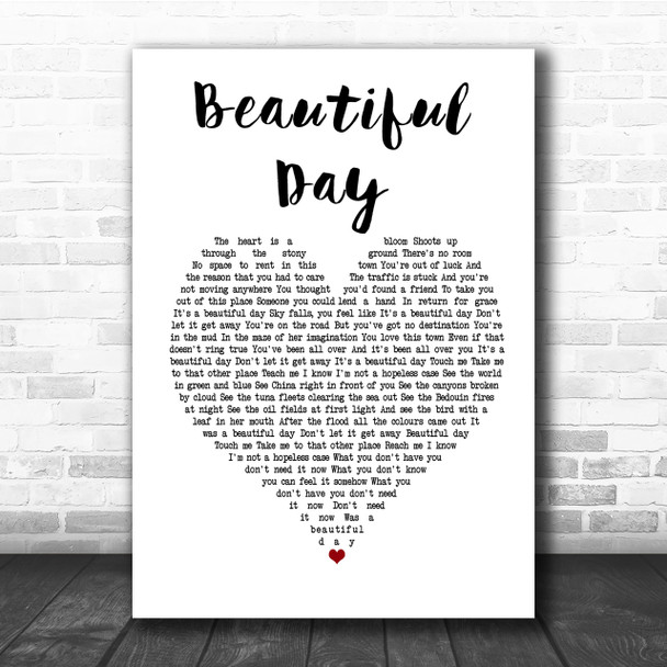 U2 Beautiful Day Heart Song Lyric Quote Print