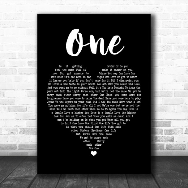 U2 One Black Heart Song Lyric Quote Print