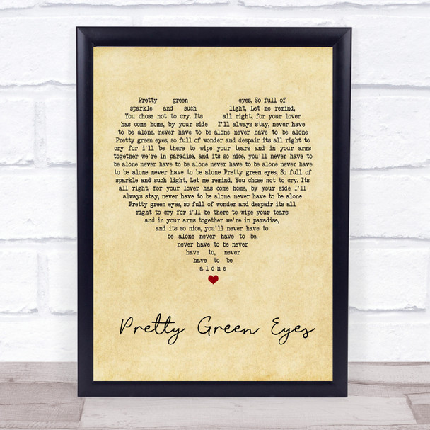 Ultrabeat Pretty Green Eyes Vintage Heart Quote Song Lyric Print