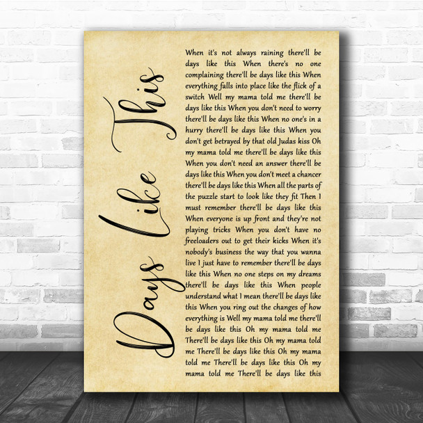 Van Morrison Days Like This Rustic Script Song Lyric Quote Print