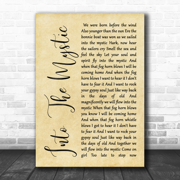 Van Morrison Into The Mystic Rustic Script Song Lyric Quote Print